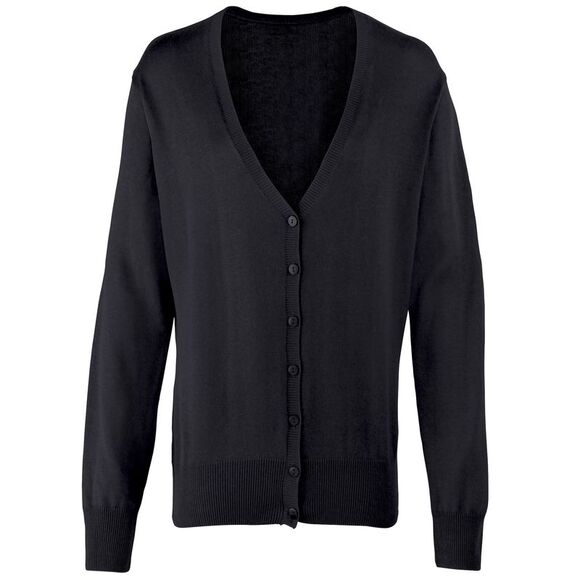 Premier Womens/Ladies Button Through Long Sleeve V-neck Knitted Cardigan / Black - Picture 1 of 3